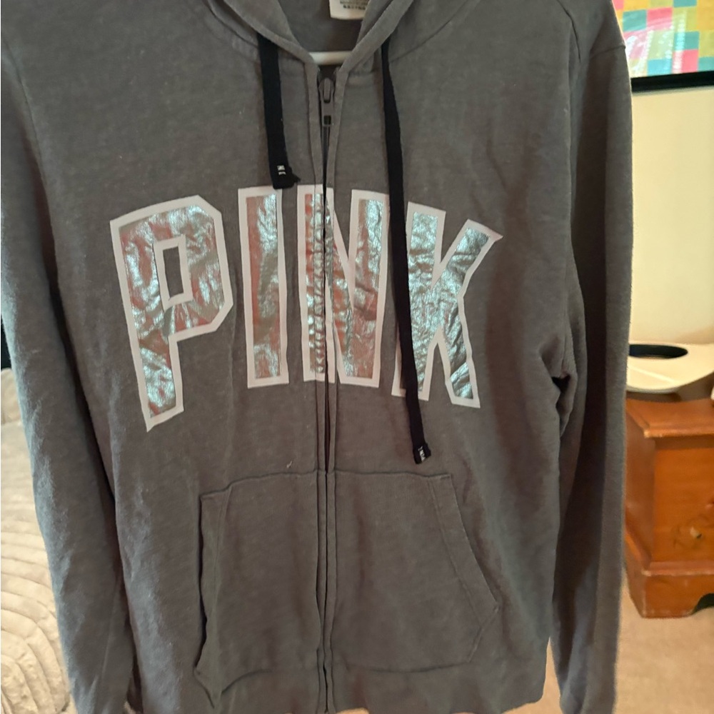 PINK Victoria's Secret Gray Zip-Up Hoodie